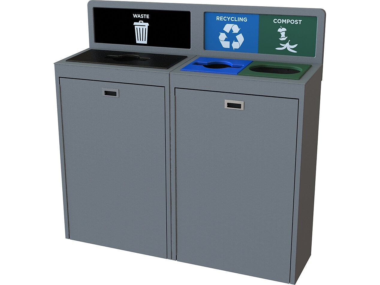 CleanRiver TIM Plastic Three-Stream Recycling Station, 44 Gallon, Gray (TIM44-3-WRC-GY)