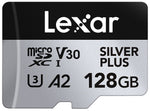Lexar Professional Silver Plus 128GB microSDXC Memory Card with Adapter, Class 10, UHS-I, V30 (LMSSIPL128G-BNANU)
