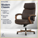 Finch NEO TWO Ergonomic Vegan Leather/Wood Swivel Executive Chair, Brown (52373-BRN)