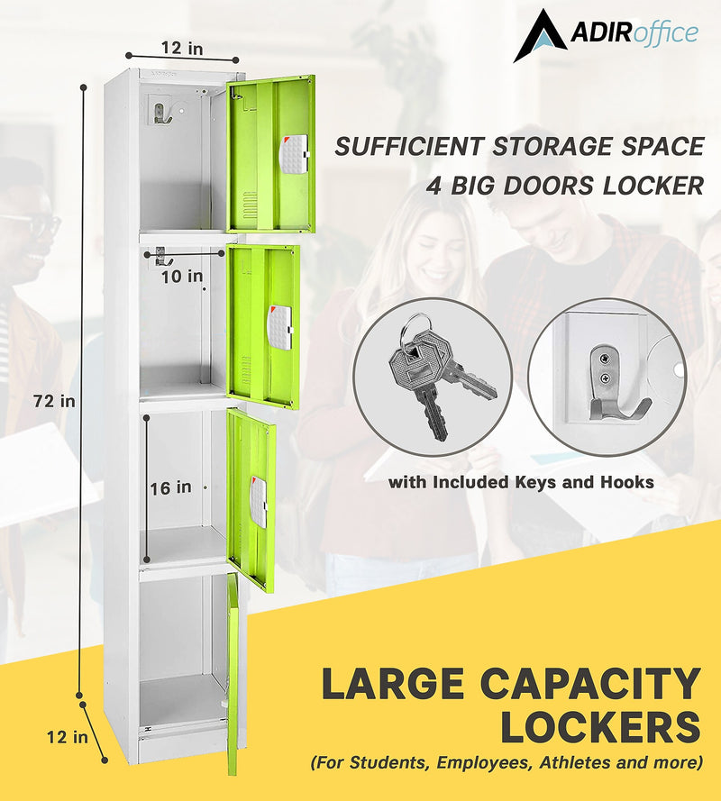 AdirOffice 72"H 4-Tier Green Storage Locker (ADI629-204-GRN-DL)