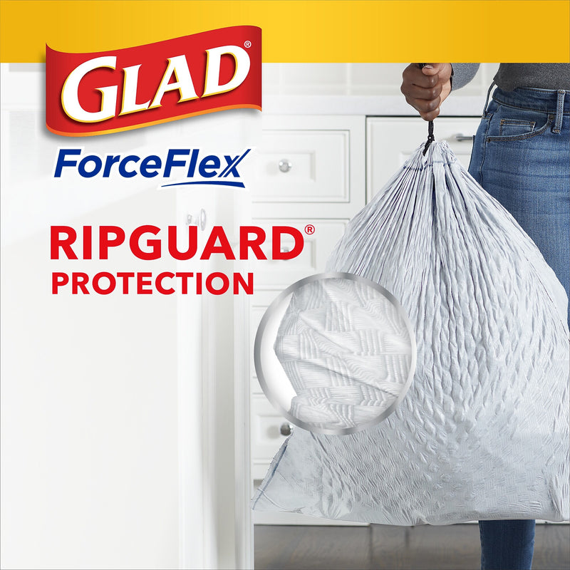 Glad ForceFlex Tall 13 Gallon Kitchen Drawstring Trash Bags, White, 120/Box (78939)