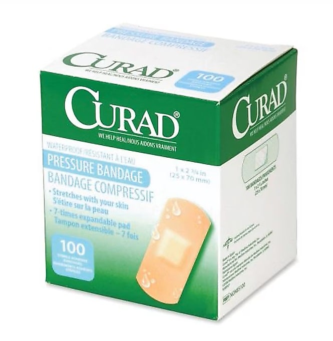 Curad Waterproof Pressure Adhesive Bandage, 1" x 2.75", 100/Box (NON85100)