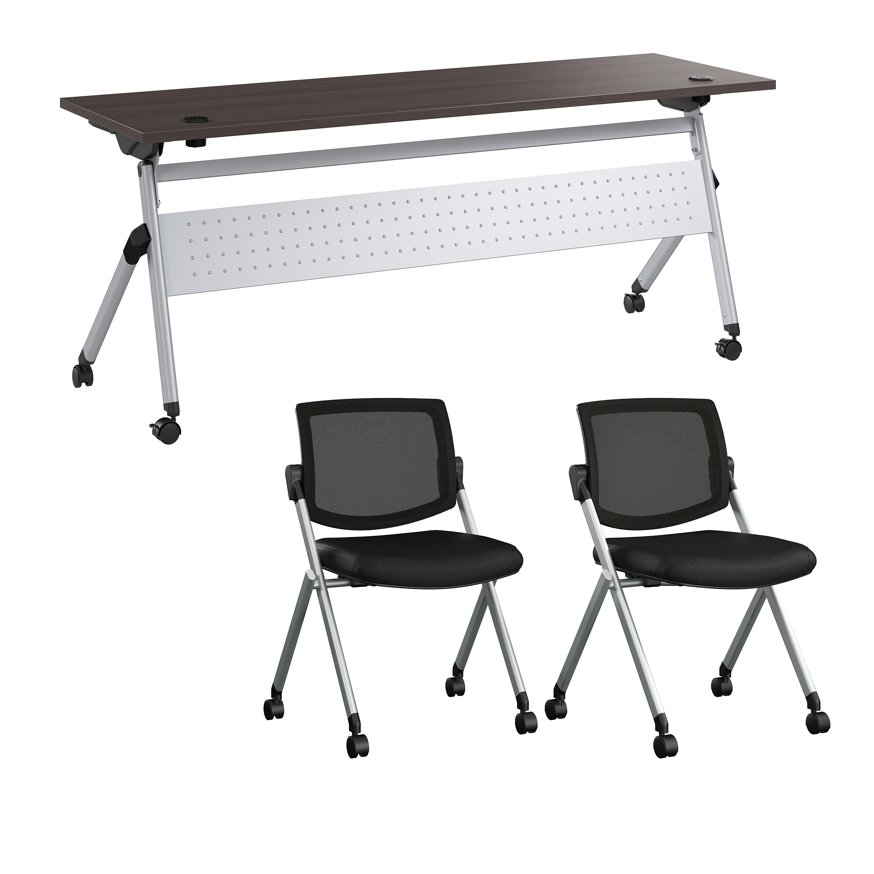Bush Business Furniture Envision 72"W Foldable Training Room Table with 2 Chairs, Storm Gray (NVS008SG)