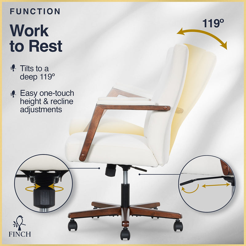 Finch NEO ONE Ergonomic Velvet Fabric/Wood Swivel Executive Chair, Cream (52304-CRM)