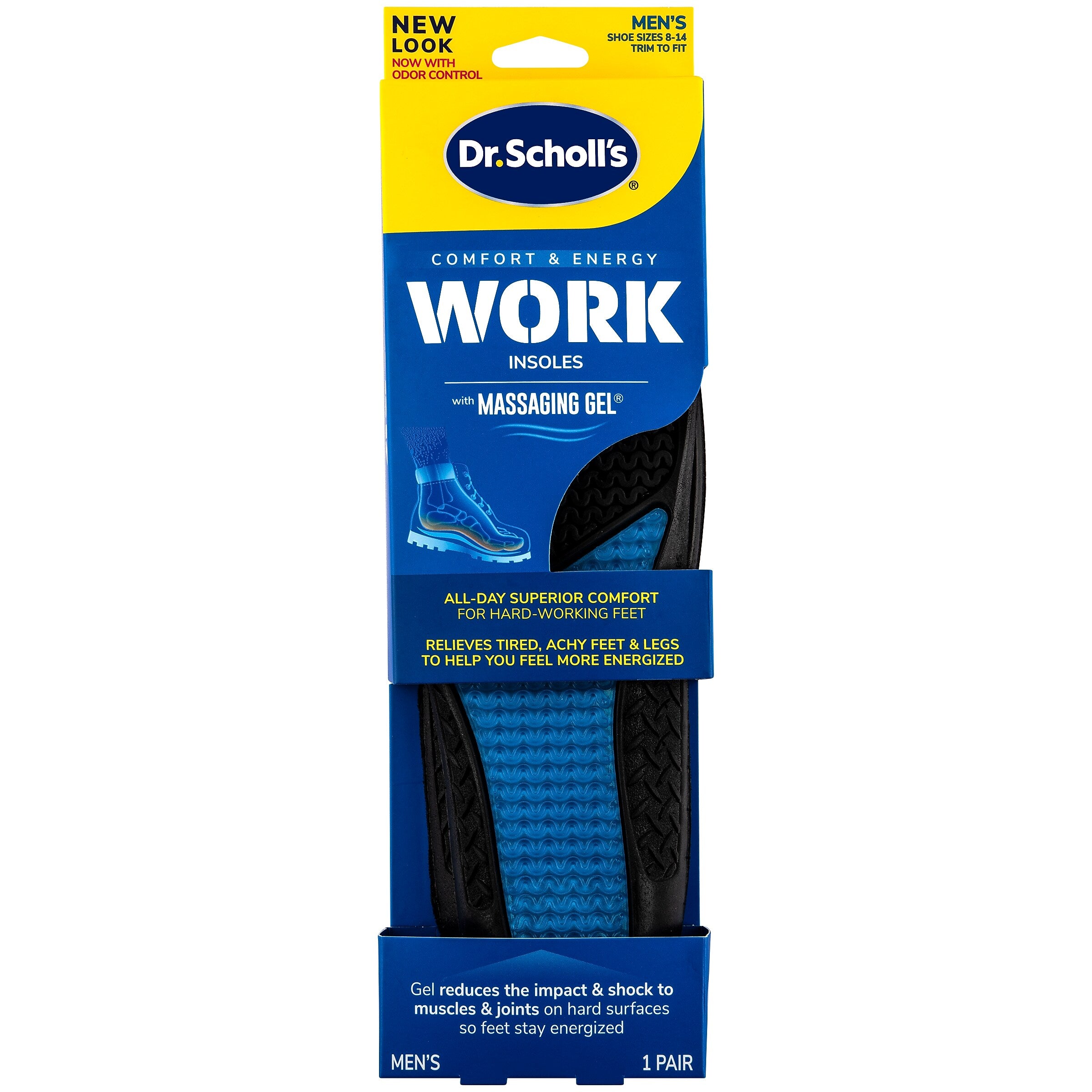Dr. Scholl's Comfort and Energy Work Massaging Gel Insoles, Men Sizes 8-14, 2/Pair (DSC59062)