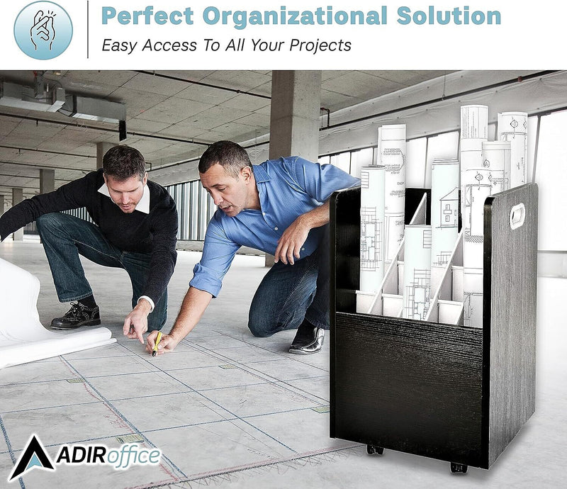 AdirOffice 20-Slot Mobile Roll File, 24.75" H x 15.25" W x 13.25" D, Black (624-BLK-KIT1)