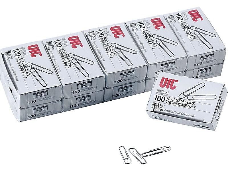 Officemate Gem Standard Paper Clips, Silver, 100 Clips/Pack (OIC99911)