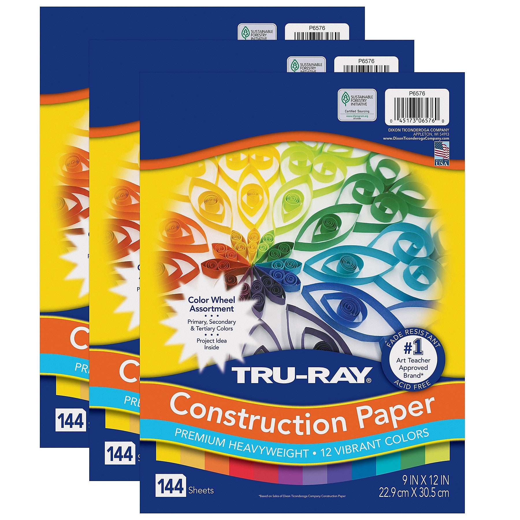 Tru-Ray Color Wheel 9" x 12" Construction Paper, Assorted Colors, 144 Sheets/Pack, 3 Packs/Bundle (PAC6576-3)