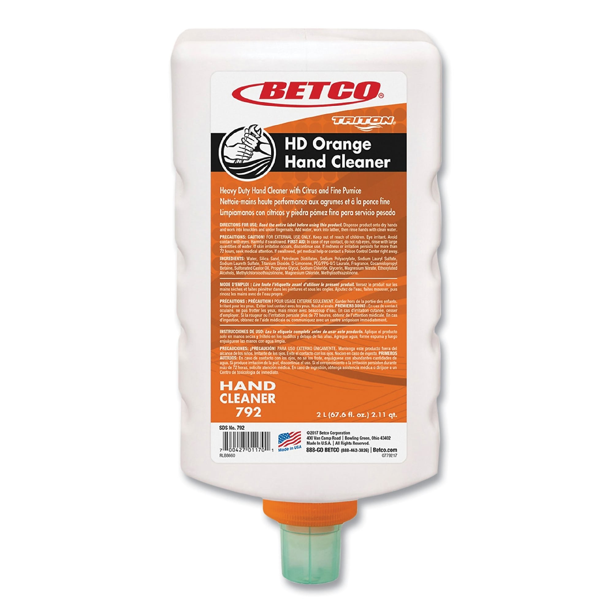 Betco HD Hand Soap Refill for Triton Dispensers, Citrus Zest, 2 L Refill , 6/Carton (BET7926200)