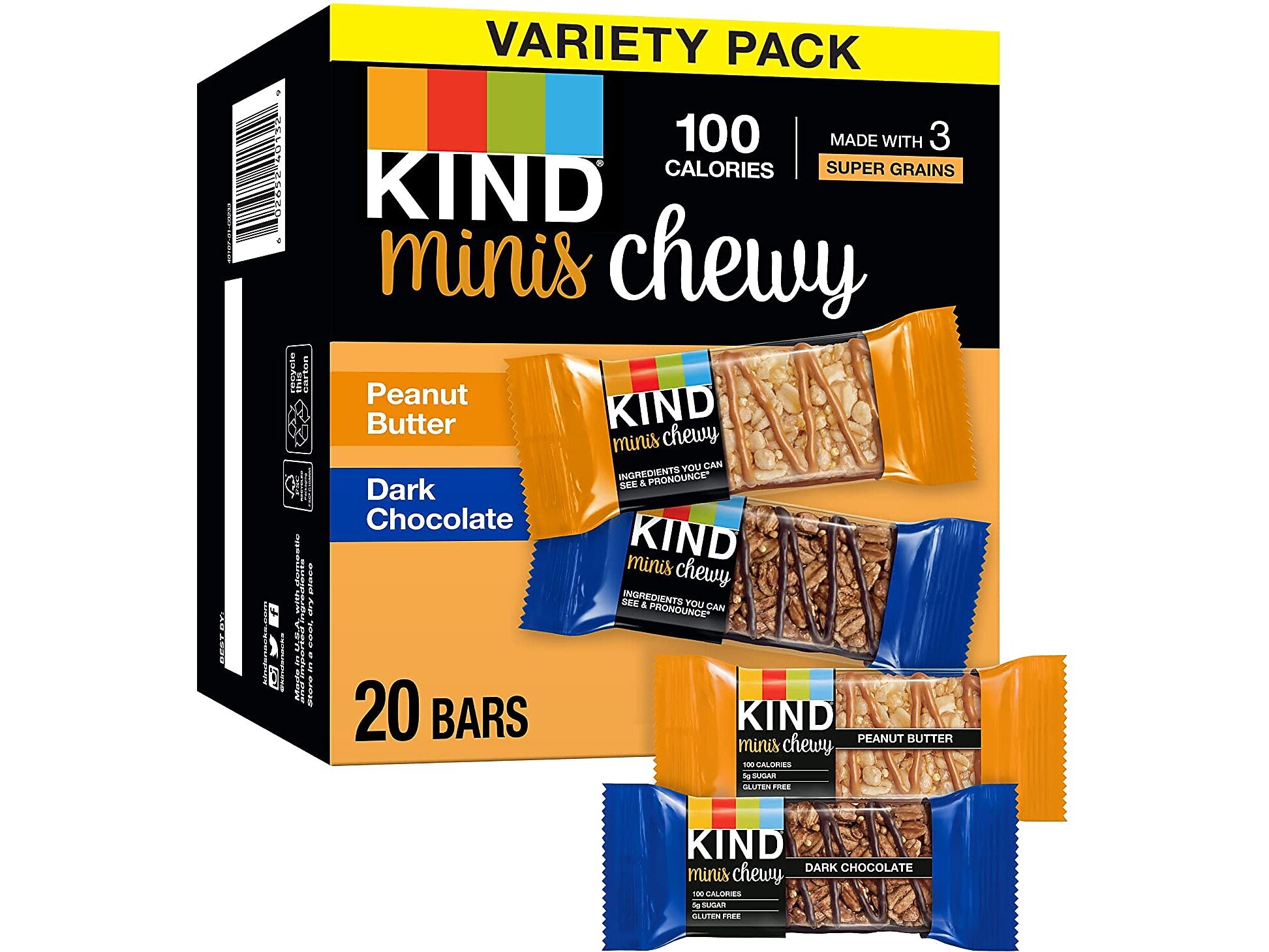 KIND Chewy Minis Gluten-Free Bar Variety Pack, 0.81 oz., 20 Bars/Box (40106)
