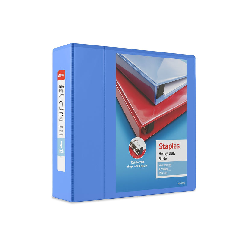 Staples Heavy Duty 4" 3-Ring View Binder, D-Ring, Periwinkle (ST56293-CC)