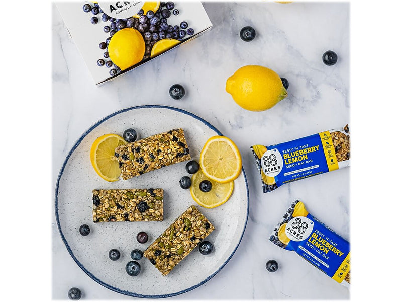 88 Acres Warm 'N' Chewy Gluten-Free Blueberry/Lemon Seed and Oat Bar, 1.6 oz., 9 Bars/Box (315104)