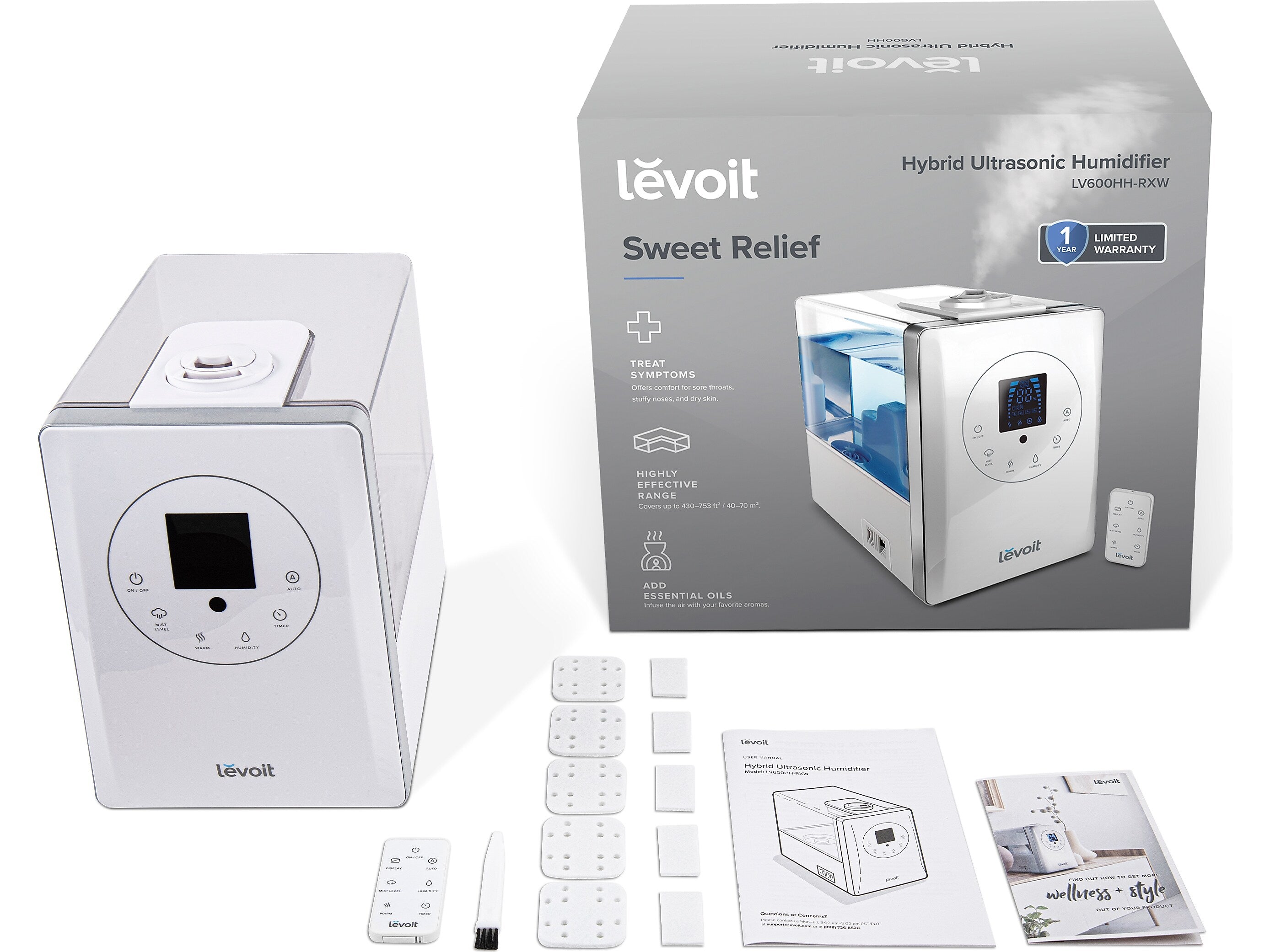 Levoit Hybrid Ultrasonic Cool & Warm Mist Tabletop Humidifier, 1.58-Gallon, 753 sq. ft., White (HEAPHULVNUS0031)