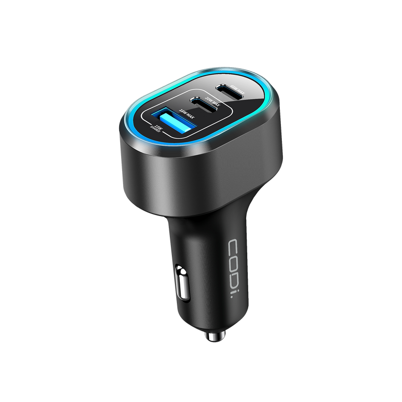 CODi 65W Triple Car Charger, USB-A & USB-C Outputs, Black (A01111)