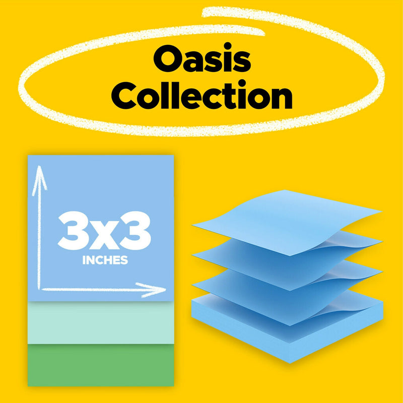 Post-it Recycled Super Sticky Pop-up Notes, 3" x 3", Oasis Collection, 70 Sheet/Pad, 18 Pads/Pack (R330-18SST-CP)