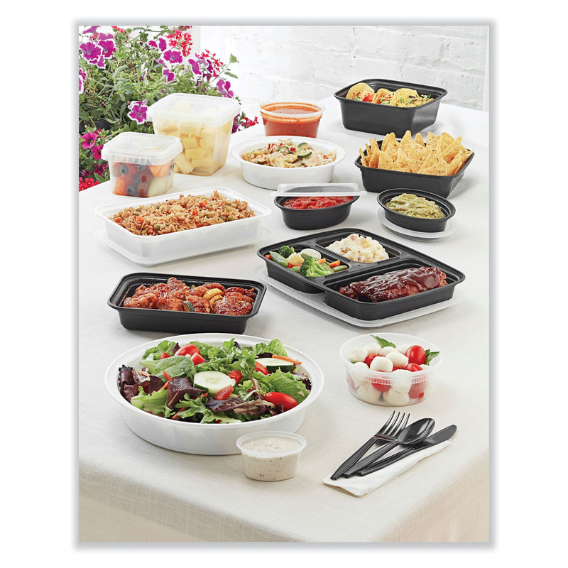 Pactiv Evergreen Newspring VERSAtainer Microwavable Containers, 3-Compartment, 39 oz, Black/Clear, Plastic, 150/Carton