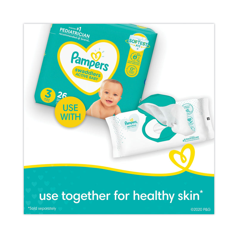 Pampers Sensitive Baby Wipes, 1-Ply, 6.8 x 7, Unscented, White, 56/Pack, 8 Packs/Carton (PGC87076)