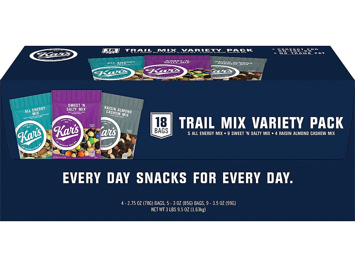 Kars Gluten-Free Variety Pack Trail Mix, 57.5 oz., 18 Bags/Box (8826)