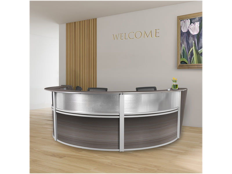 Regency Marque 144"W Curved Reception Desk Workstation, Driftwood Gray (77313GY)