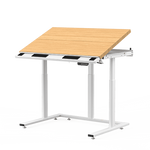 VersaDesk PowerLift Triad 48"W Electric Adjustable Drafting Table, Bamboo/White (TRDT-4830-WNB)