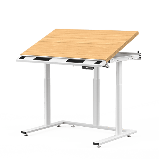 VersaDesk PowerLift Triad 48"W Electric Adjustable Drafting Table, Bamboo/White (TRDT-4830-WNB)