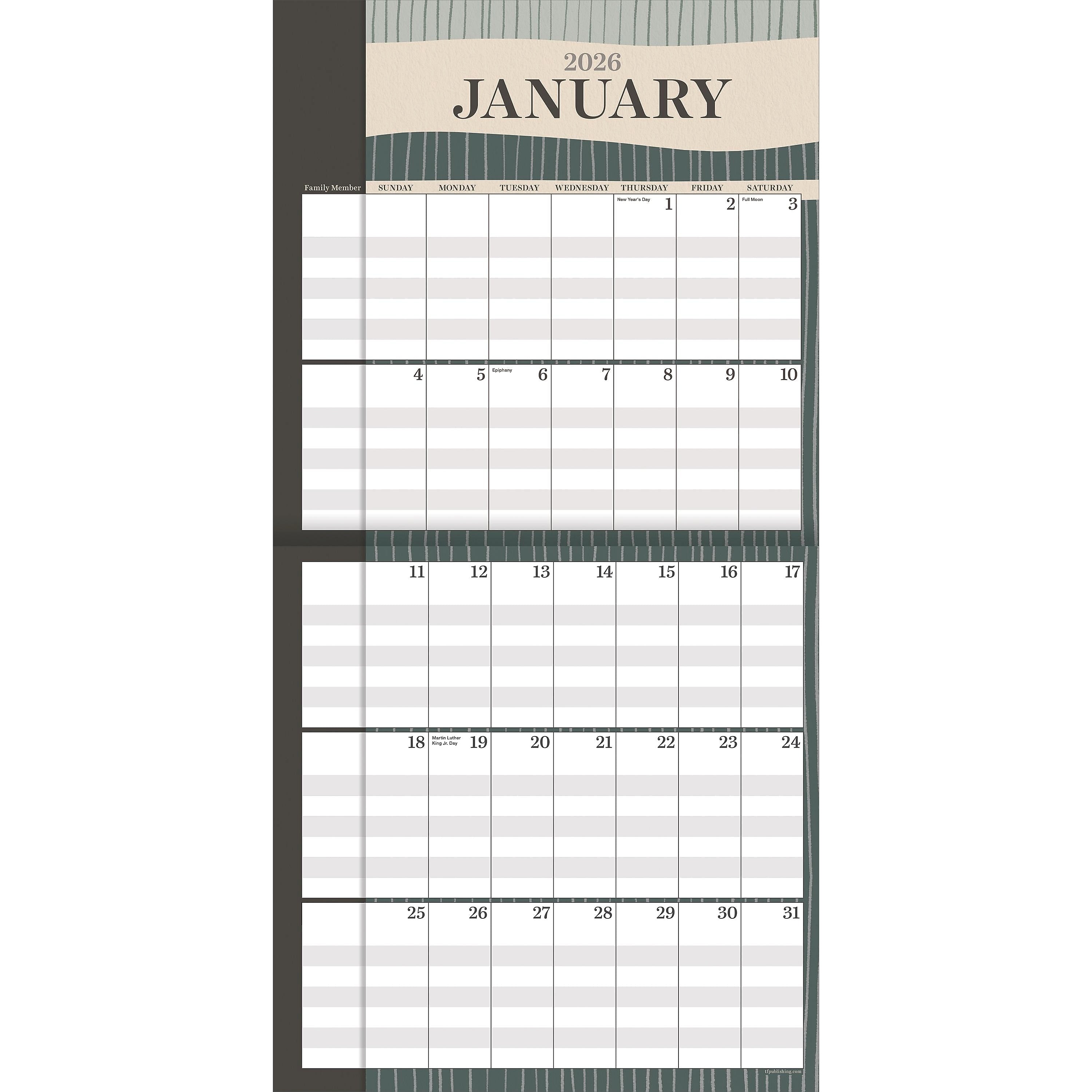 2026 TF Publishing 12" x 17" TF Publishing 12" x 12" Parent Planner Wall Calendar 26-1143