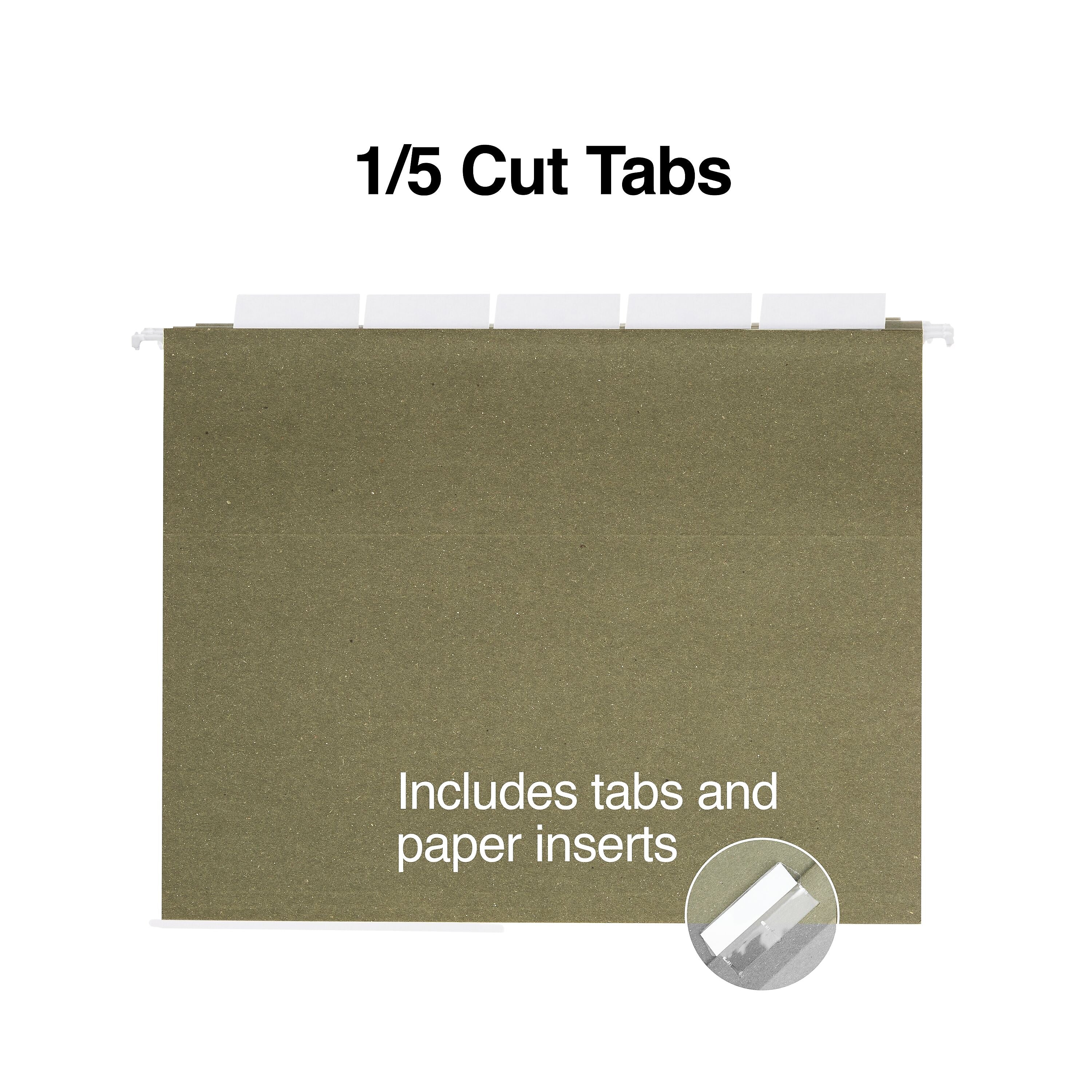 Staples® Hanging File Folders, 5-Tab, Letter Size, Standard Green, 250/Carton (ST116764CT)