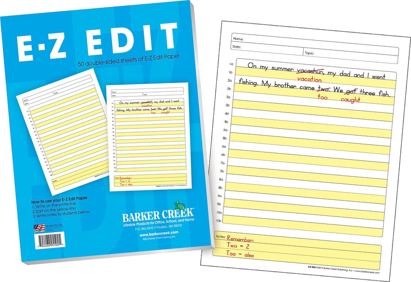 Barker Creek E-Z Edit Handwriting Practice Paper, 8.5" x 11", 60 lbs., Multicolored, 50 Sheets/Pack (BC5502)