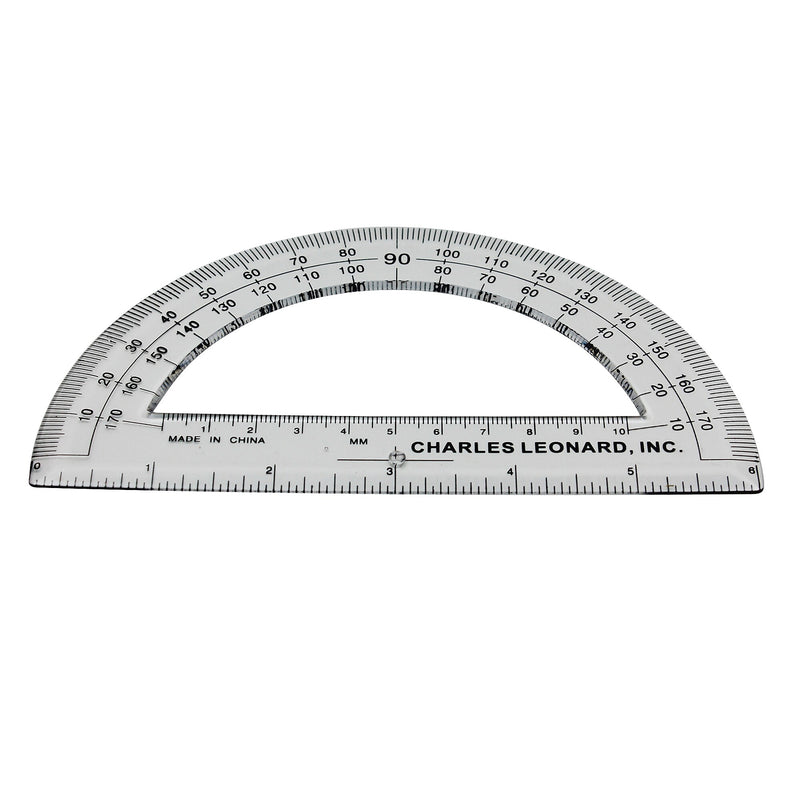Charles Leonard 180-Degree Protractor, 6", Clear, 12/Pack, 3 Packs/Bundle (CHL77106IP-3)