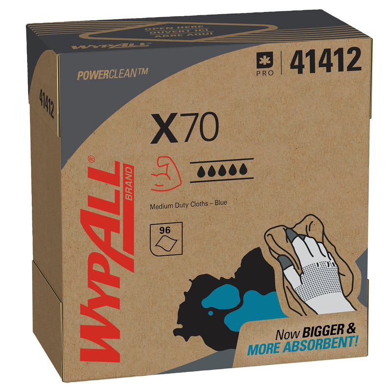WypAll PowerClean X70 Cloths, 8.34" x 16.8", Blue, 96 Sheets/Box, 10 Boxes/Carton (41412)