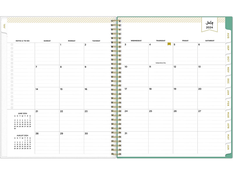 2024-2025 Blue Sky Day Designer Palms 8.5" x 11" Academic Weekly & Monthly Planner, Plastic Cover, White/Green (137891-A25)