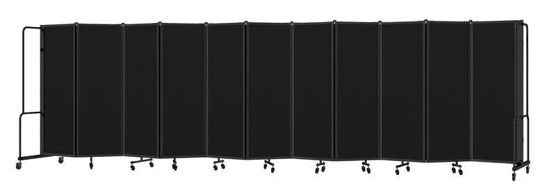 National Public Seating Robo Series 11-Panel Folding Mobile Room Divider, 72"H x 256"W, Black Fabric (RDB6-11PT10)