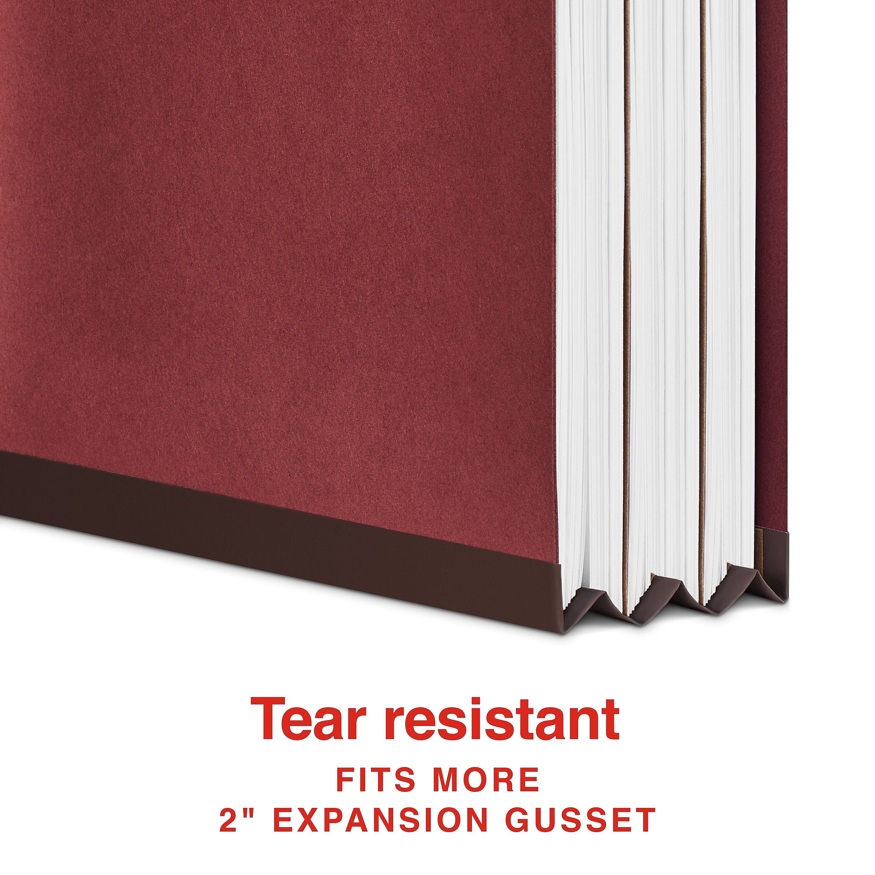 Staples 60% Recycled Heavy Duty Pressboard Classification Folder, 2-Dividers, 2" Expansion, Letter Size, Red, 10/Box (ST62560)