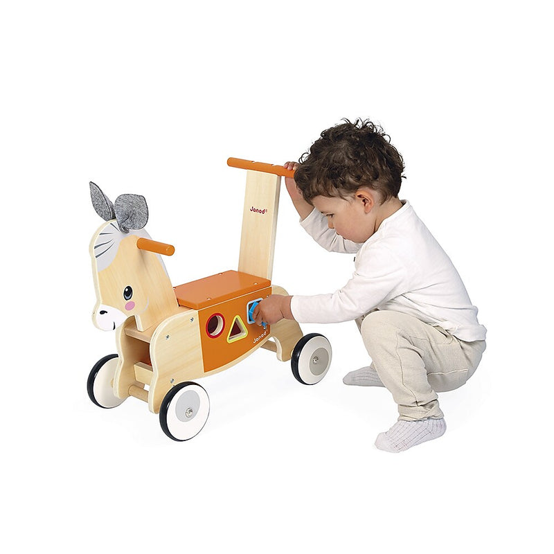 Janod Farm Ride-On Donkey with Shape Sorter, Multicolored (J03325)