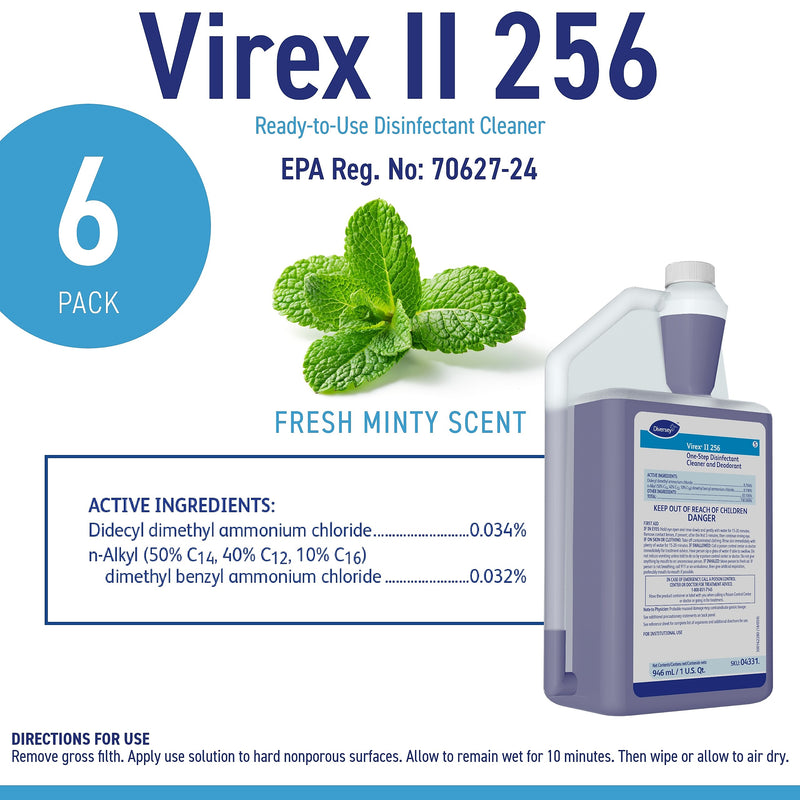 Diversey Virex II 256 One-Step Disinfectant Cleaner and Deodorant, 32 oz., 6/Carton (04331.)