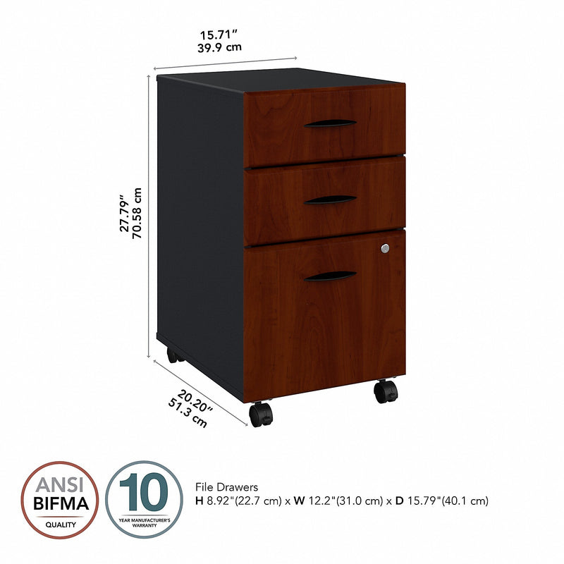 Bush Business Furniture Cubix 3-Drawer Mobile Vertical File Cabinet, Letter/Legal Size, Lockable, Hansen Cherry (WC94453PSU)