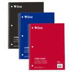 C-Line 3-Subject Notebooks, Wide Ruled, 120 Sheets, Assorted Colors, 3/Bundle (CLI22046-3)