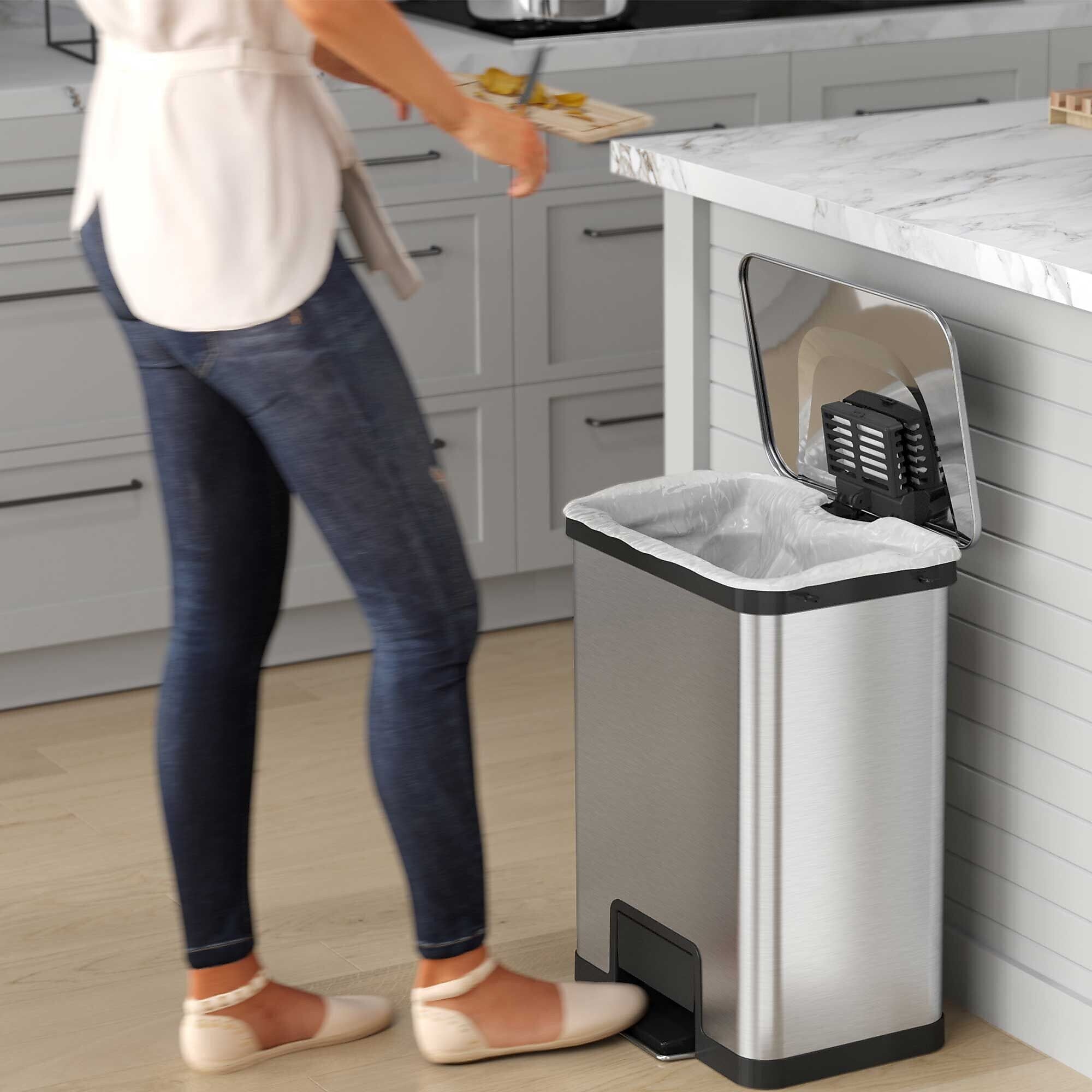 halo AirStep Stainless Steel Rectangular Step Pedal Trash Can with AbsorbX Odor Control System, 13 Gal., Silver (TR13SS)