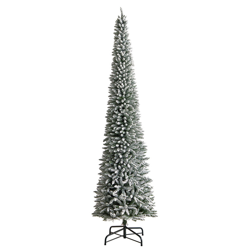 Nearly Natural 12-ft Flocked Pencil Artificial Christmas Tree with 1000 Clear Lights and 1819 Bendable Branches (T3333)