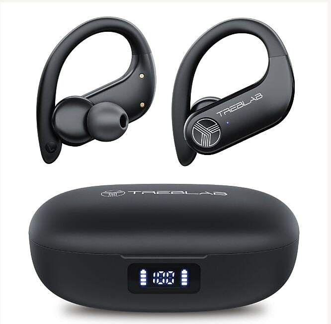 Treblab X3-Pro Bluetooth Wireless Earbuds with Earhooks, Charging Case (X3-PRO-W)