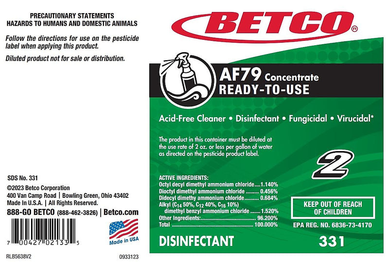 Betco AF79 Concentrate Secondary Label, 24/Pack (3319090)