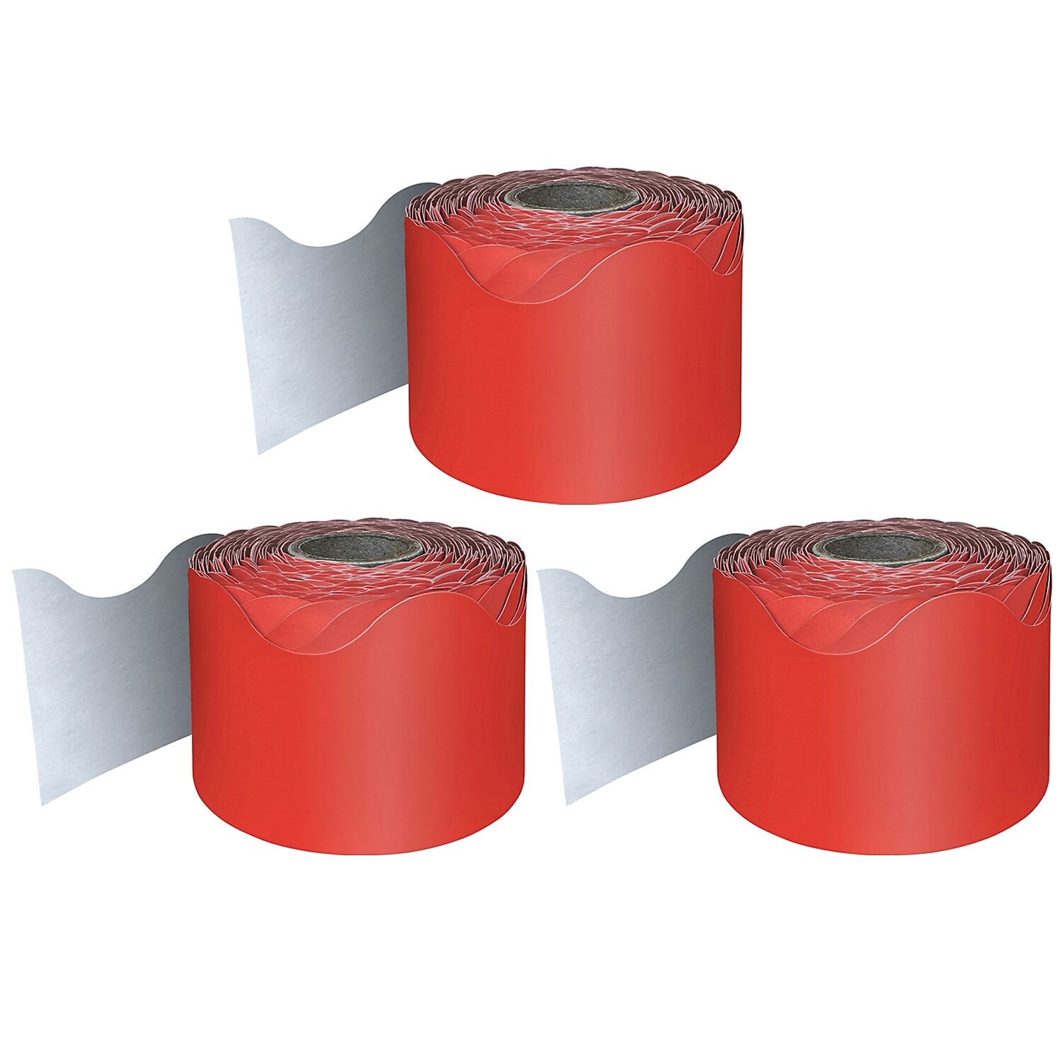 Carson Dellosa Education Rolled Scalloped Border, 2-1/4" x 65', Red, 3/Bundle (CD-108465-3)