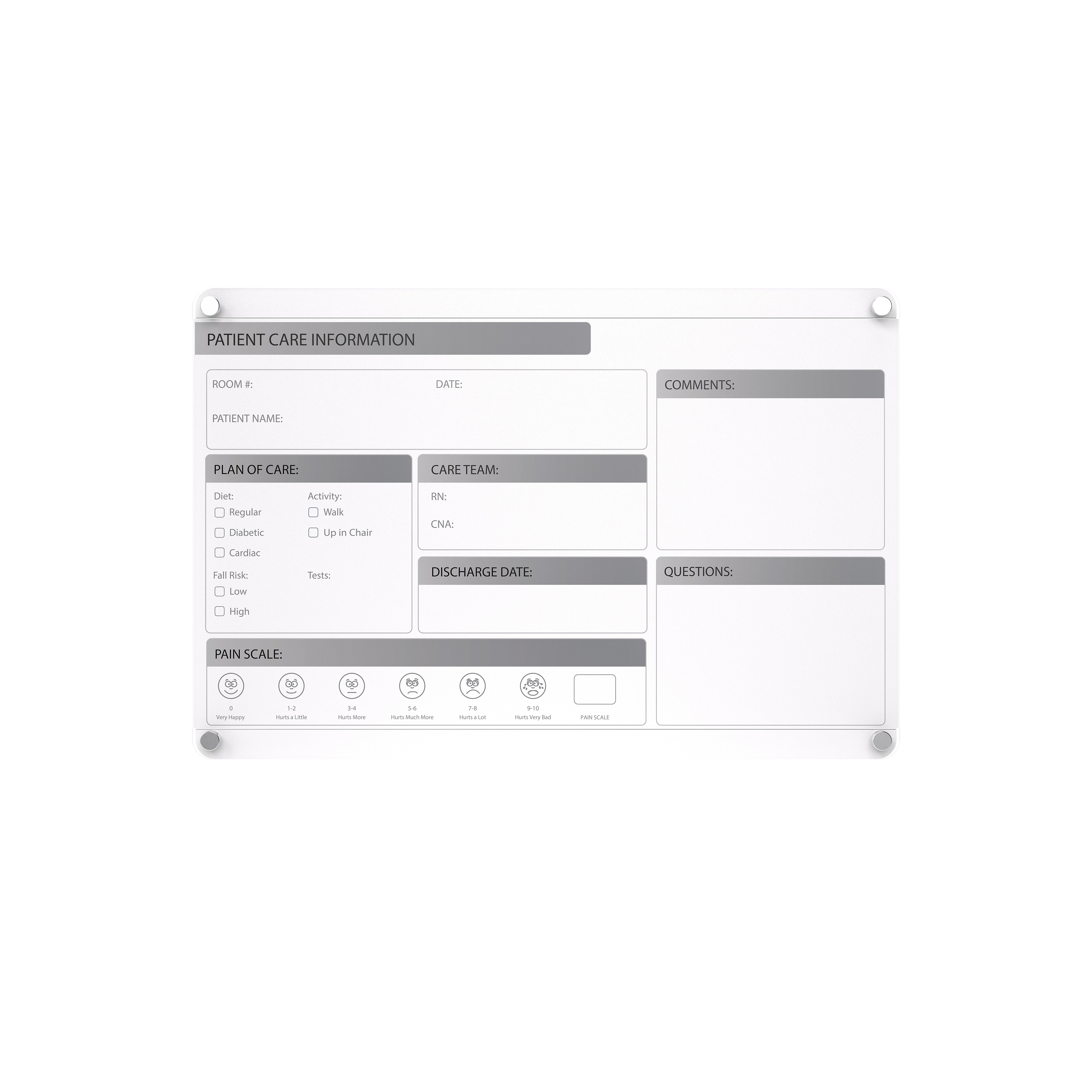 Ghent Slide Changeable Patient Room Glass Dry-Erase Whiteboard, 24"H x 36"W (GRPHMYRNFM11P-23-12H)