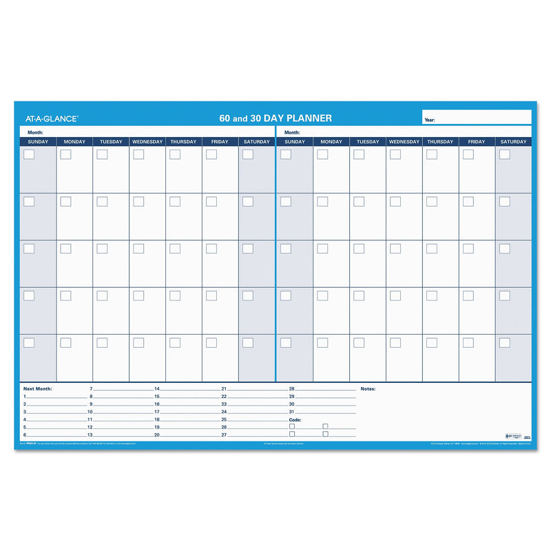 AT-A-GLANCE 48x32 30/60-Day Undated Horizontal Erasable Wall Planner, White/Blue,