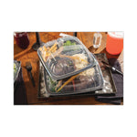 Pactiv Evergreen EarthChoice Vented Microwavable Hinged Lid Container, 3-Compartment Base/Lid, 34 oz, Blk/Clr, Plastic, 132/CT