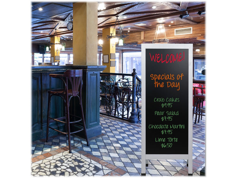 Excello Global Products Indoor/Outdoor Sidewalk Chalkboard Sign, 22.5" x 47.25", White/Black (HD-0240-WHT-OS)