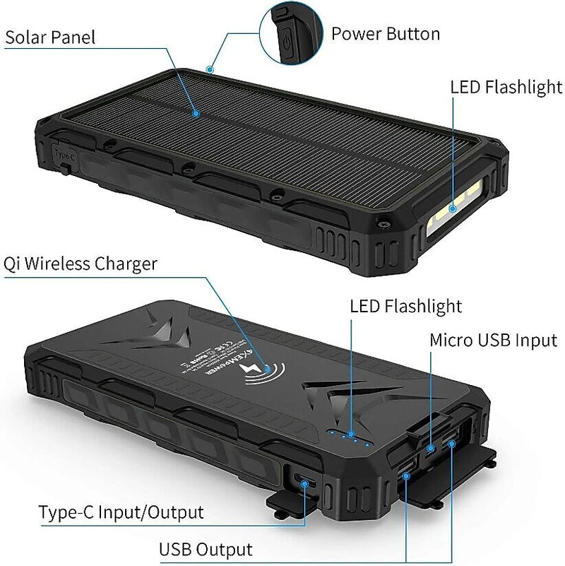 4XEM 30,000 mAh Mobile Solar Power Bank and Charger (4XSOLARPWR30RD)
