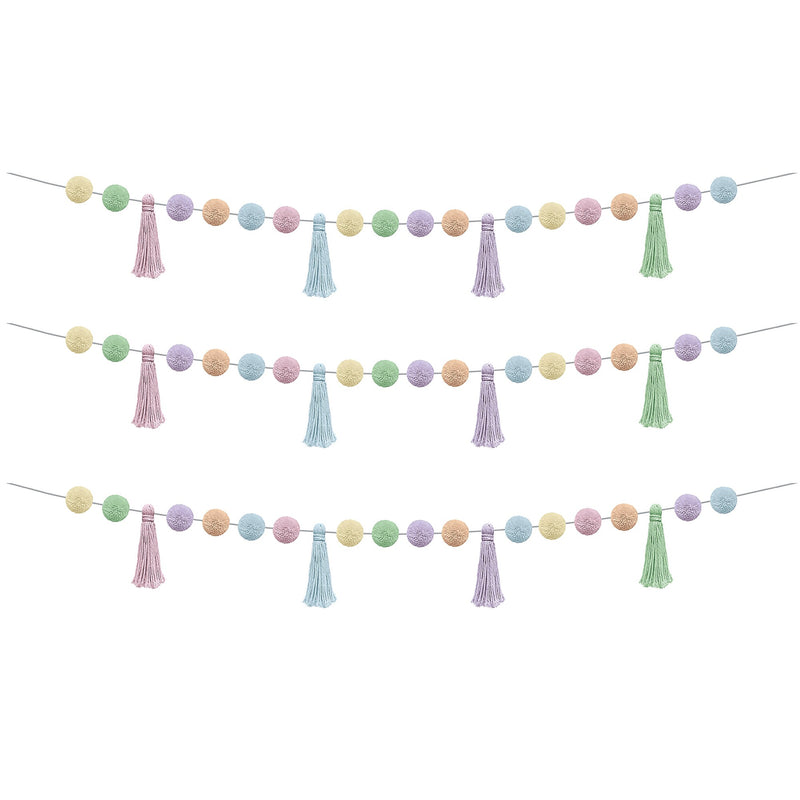 Teacher Created Resources Pom-Poms and Tassels Garland, 5" x 5', Pastel Pop, 3 Packs/Bundle (TCR9207-3)