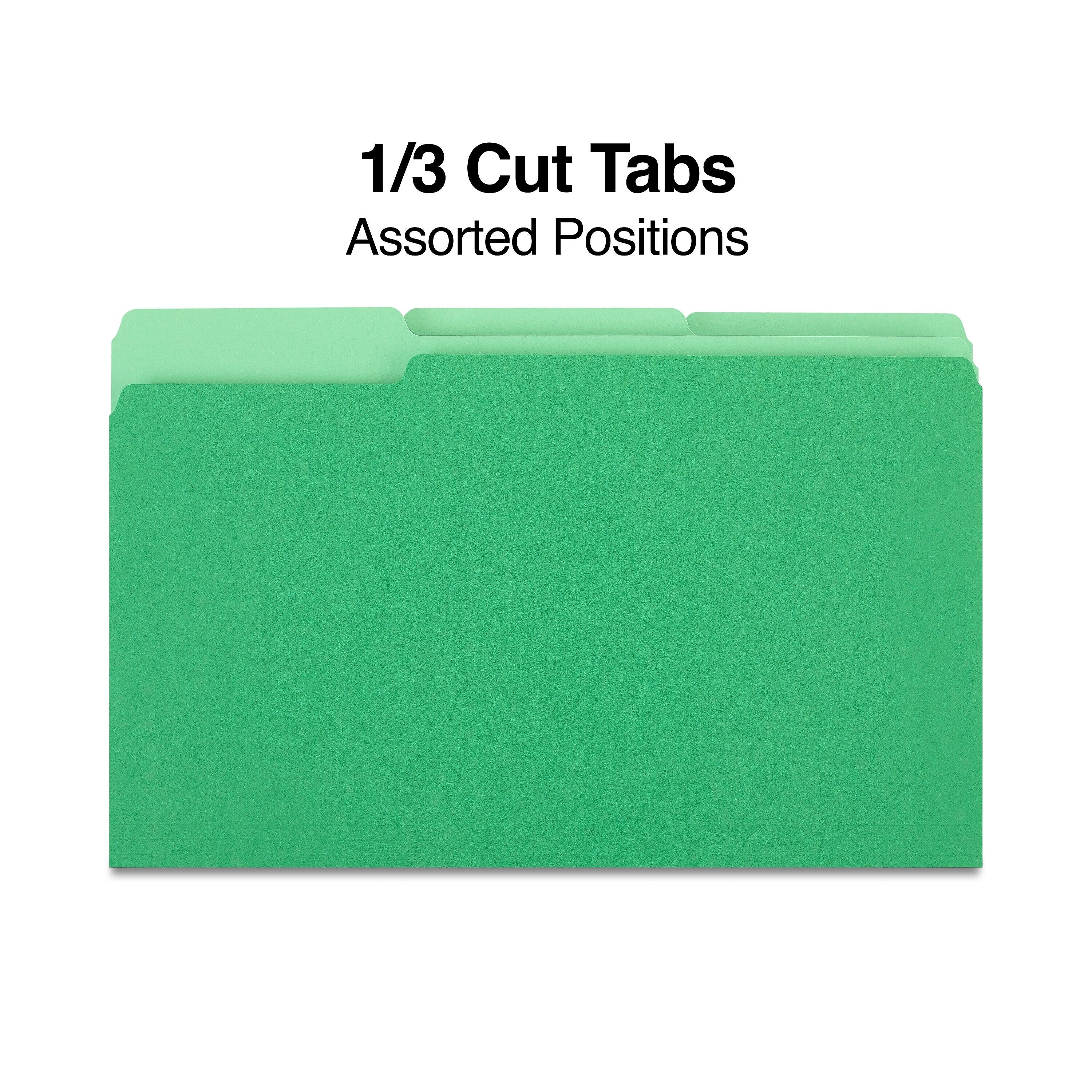Staples File Folders, 1/3-Cut Tab, Legal Size, Green, 100/Box (ST224584-CC)