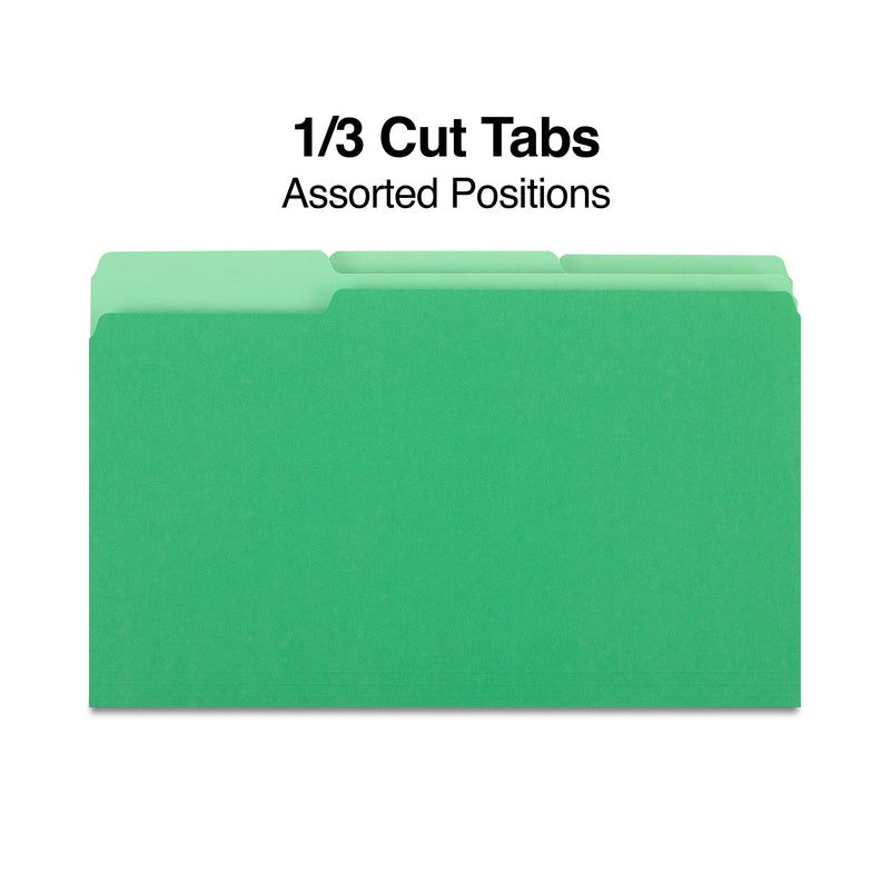 Staples File Folders, 1/3-Cut Tab, Legal Size, Green, 100/Box (ST224584-CC)